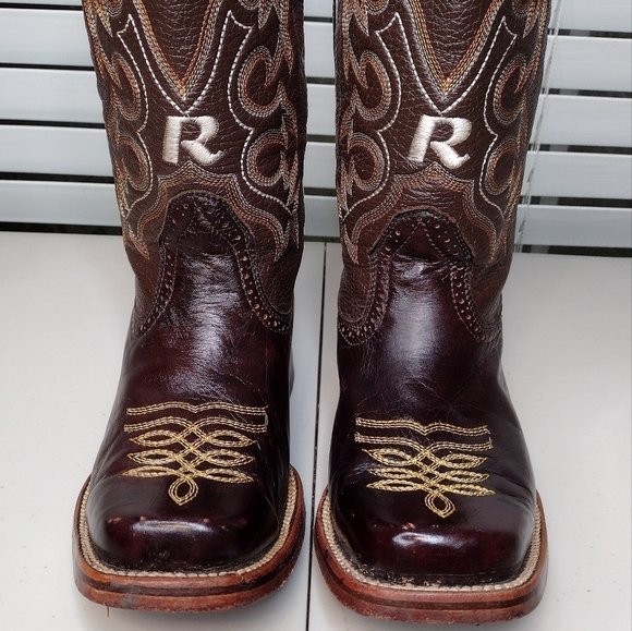 Boots Men's Brown Leather Pull-On Square Toe Rodeo Cowboy Western Boots Sz 8 - Picture 6 of 16